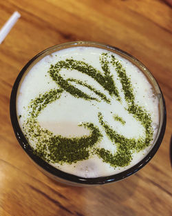 High angle view of drink on table