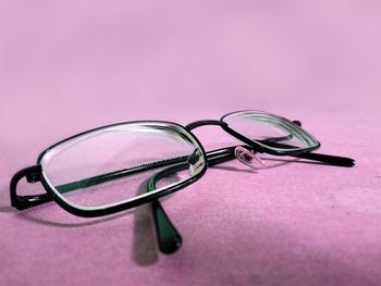 Close-up of eyeglasses on table