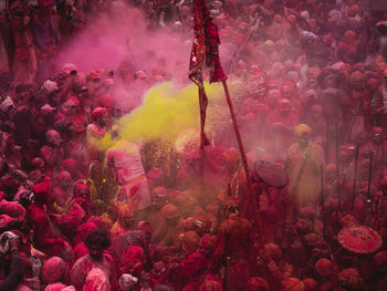 High angle view of crowd enjoying holi festival