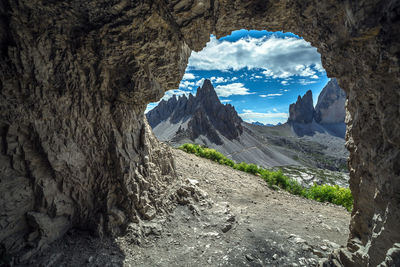 Iconic gallery panorama of italian dolomites panorama, tre cime, italy