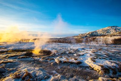 Hot springs, geyser, golden circle, iceland