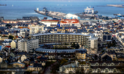 High angle view of buildings in city