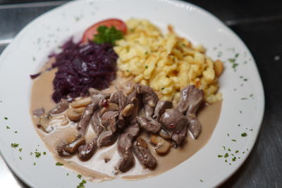 High angle view of breakfast served in plate