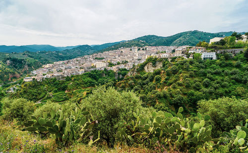 Aerial view of townscape against sky