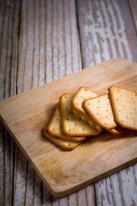 High angle view of bread in plate on table