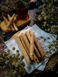 Close-up of roll cookies on table