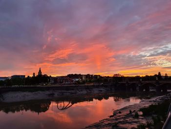 Scenic view of river against sky during sunset