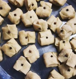 High angle view of chopped vegetables