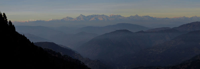 Scenic view of mountains against sky during sunset