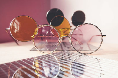 Close-up of eyeglasses on table