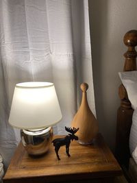 Close-up of electric lamp on table at home