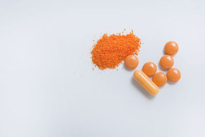 High angle view of orange on white background