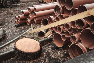 High angle view of pipes