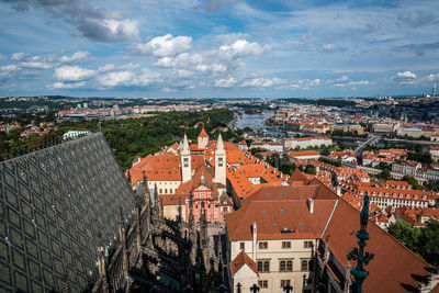 High angle shot of townscape against sky