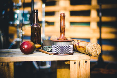 Close-up of objects on table