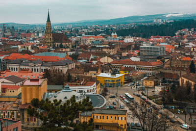 High angle view of townscape against sky