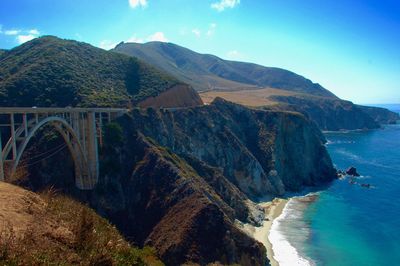 Panoramic view of sea against mountain