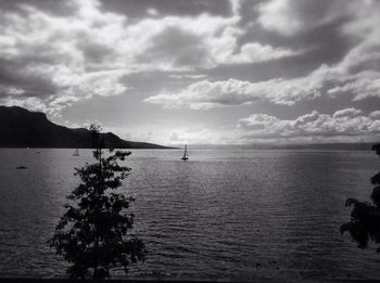Scenic view of sea against cloudy sky