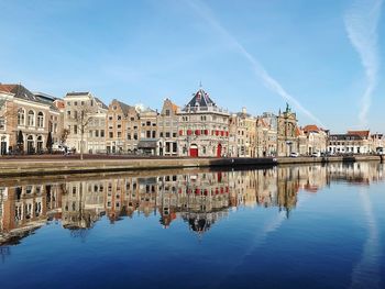 Reflection of buildings in lake