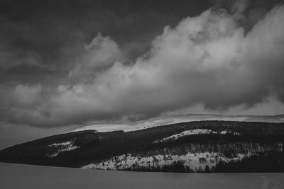 Scenic view of snow covered mountains against sky