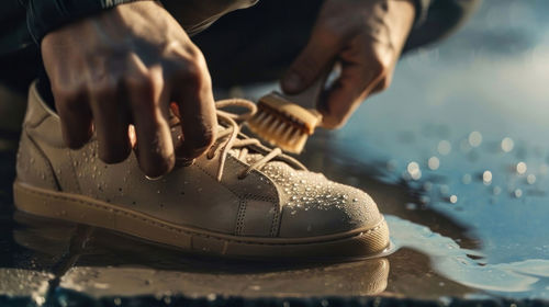 Midsection of man wearing shoes