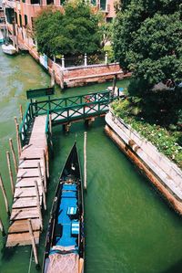 High angle view of footbridge over canal