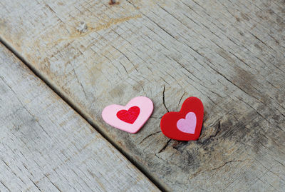 Close-up of heart shapes on wooden table