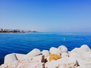 Scenic view of sea against clear sky