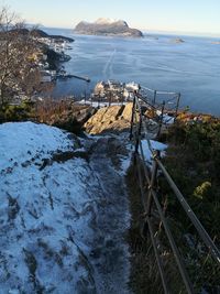 High angle view of beach against sky during winter
