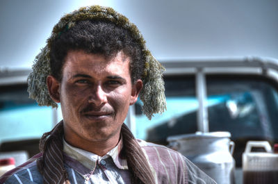 Portrait of man in car