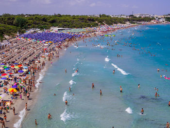 High angle view of people on beach