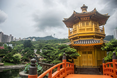 View of temple building against cloudy sky