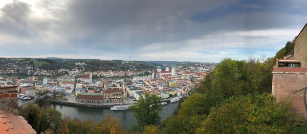 High angle view of townscape against sky