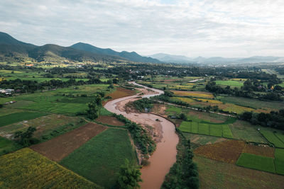 High angle view of landscape against sky