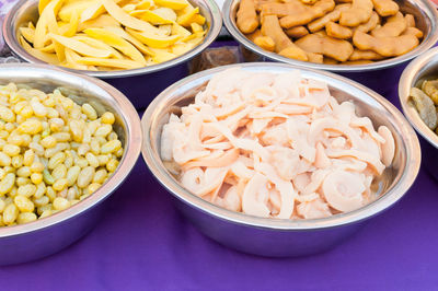 High angle view of food in bowl on table