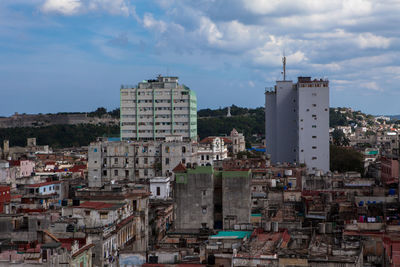 Cityscape against cloudy sky