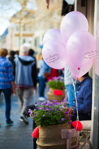 View of balloons against blue sky