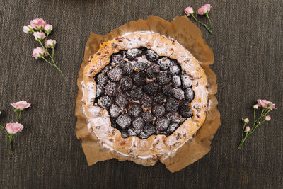 High angle view of cake on table