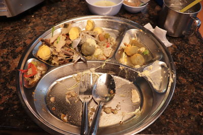 High angle view of food in bowl on table