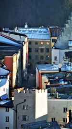 High angle view of cityscape during winter