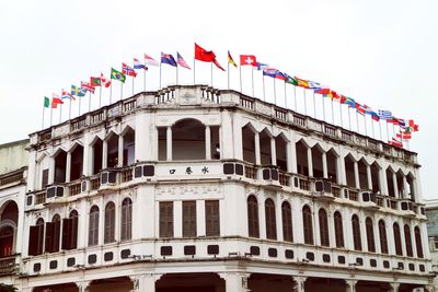 Low angle view of flag against sky