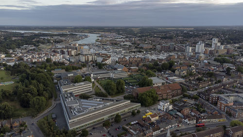 An aerial view of the university of suffolk in ipswich, uk