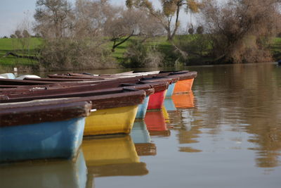 Boat moored in lake