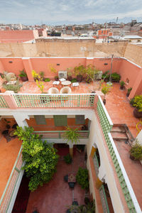 High angle view of buildings in town