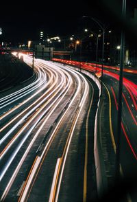 Light trails on road at night