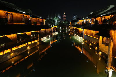 View of illuminated city at night