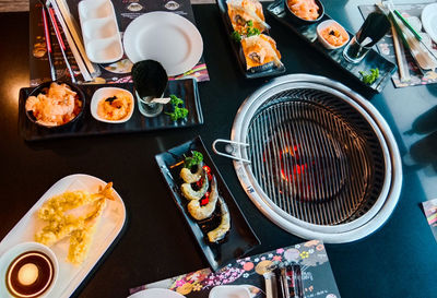 High angle view of food on table