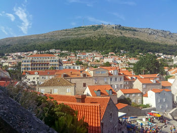 High angle view of townscape against sky