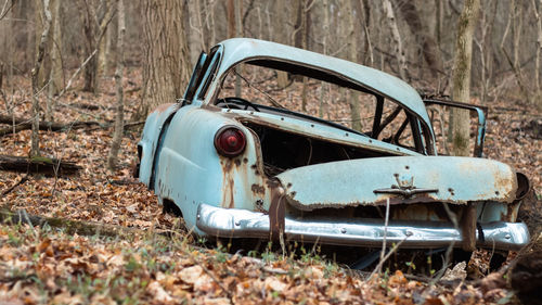 Abandoned car on field