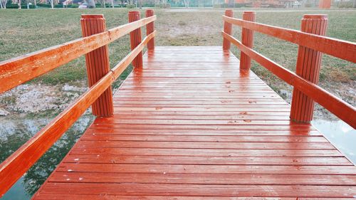 High angle view of boardwalk on pier